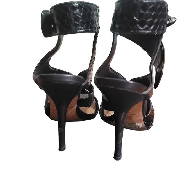 Ann Taylor Payton Leather Sandals 7 Black Ankle Strap Stiletto Heels Open Toe - Picture 4 of 8